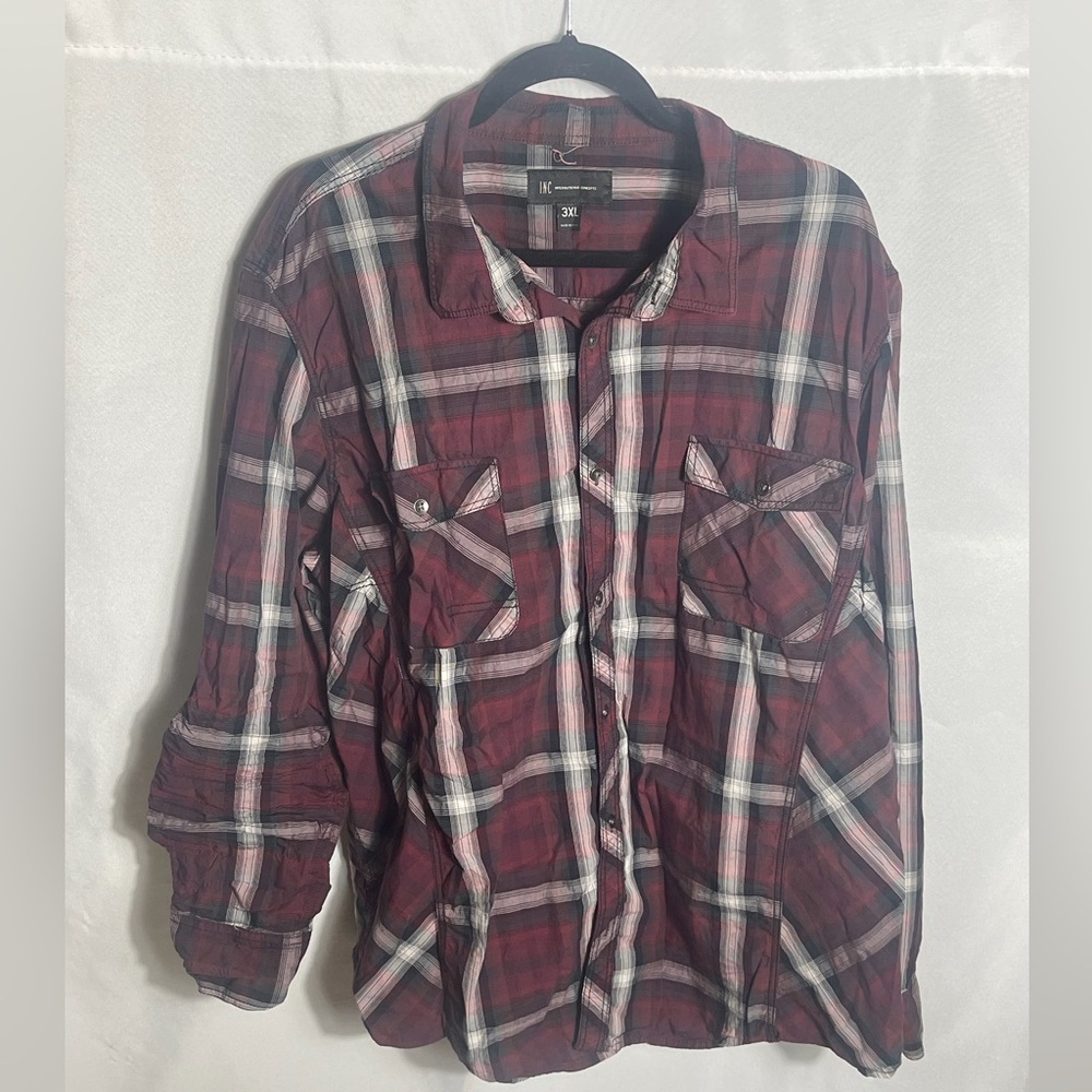 INC International Concepts Men’s Plaid Button Down Shirt 3XL Cotton